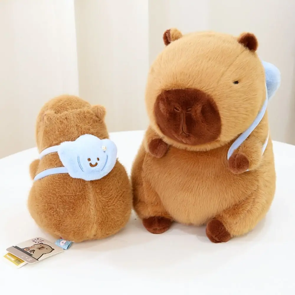 Com concha mochila capivara brinquedo de pelúcia simulação pano boneca capibara anime brinquedo fofo verão dos desenhos animados capivara boneca de pelúcia