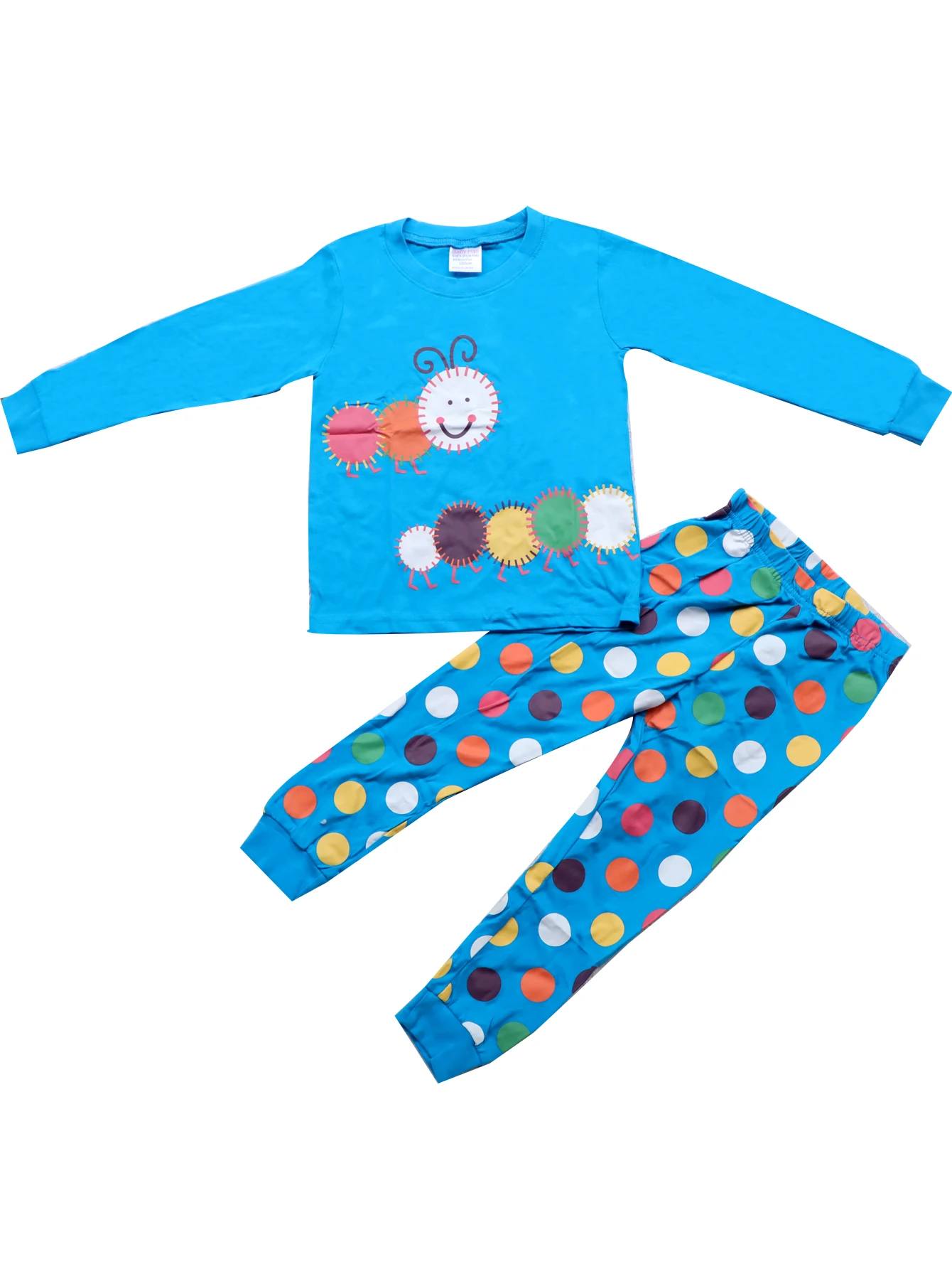 New Spring and Autumn Children's Homewear Set Caterpillar Colorful Long sleeved Pants Set Boys and Girls Pajamas and Nightwear