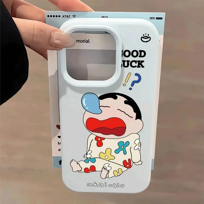 مضحك الكرتون لطيف الشخير الشخير تلوين شين تشان منامة جراب هاتف آيفون 11 12 13 14 15 16 17 برو ماكس سيليكون الغطاء الخلفي #5