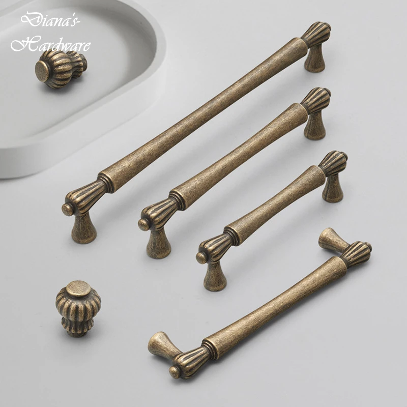 European Cabinet Door Handle Yellow Bronze Wardrobe Drawer Handle Retro Handles and Knobs American Drawer Pull Furniture Handle