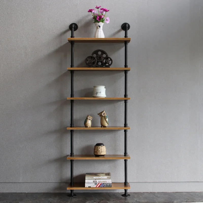 Industrial feng shui pipe wall mounted shelves with multiple layers for storing retro solid wood wall mounted bookshelves, home