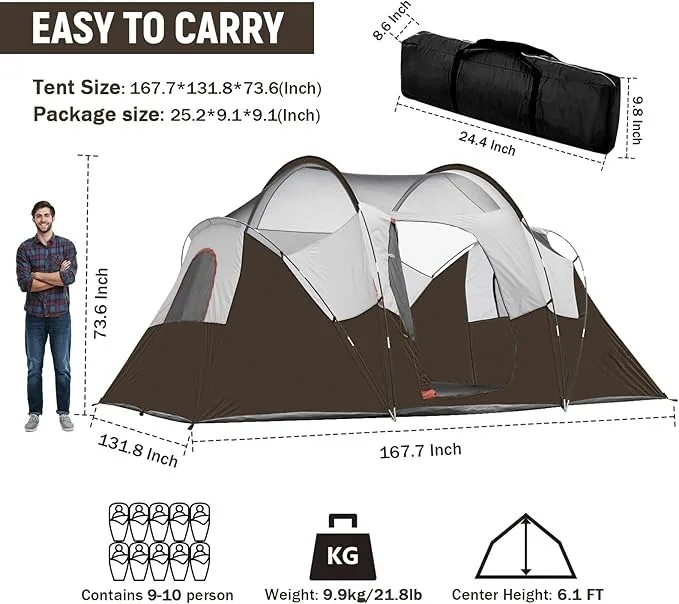 OEM Large 10 Person Family Camping Tent Spacious 2-Room Design Waterproof & Easy Setup For Outdoor Travel & Group Camping