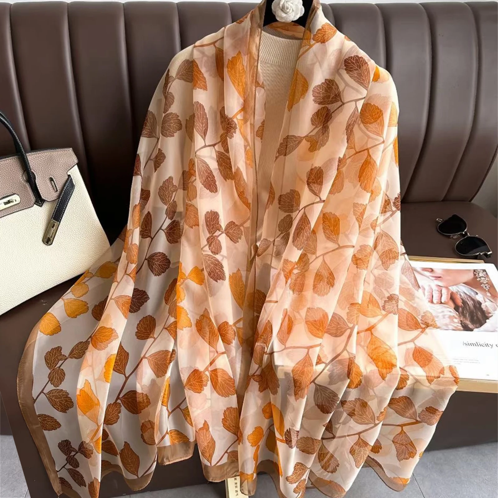 185 * 130cm Fashion Style Silk Scarf Women's New Luxury Print Bandanna The Four Seasons Muslim Headcloth Outdoor Sunscreen Shawl