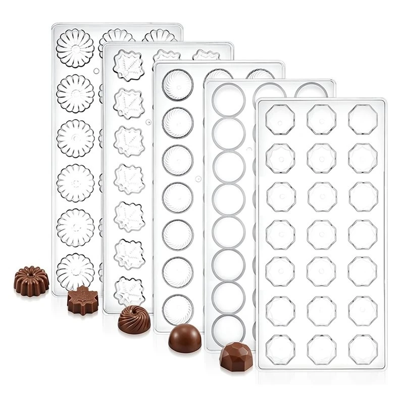 Retail 5Pk Poly Choc Mold Set,105Cav Candy Molds,Cookietray Semicircle Daisy