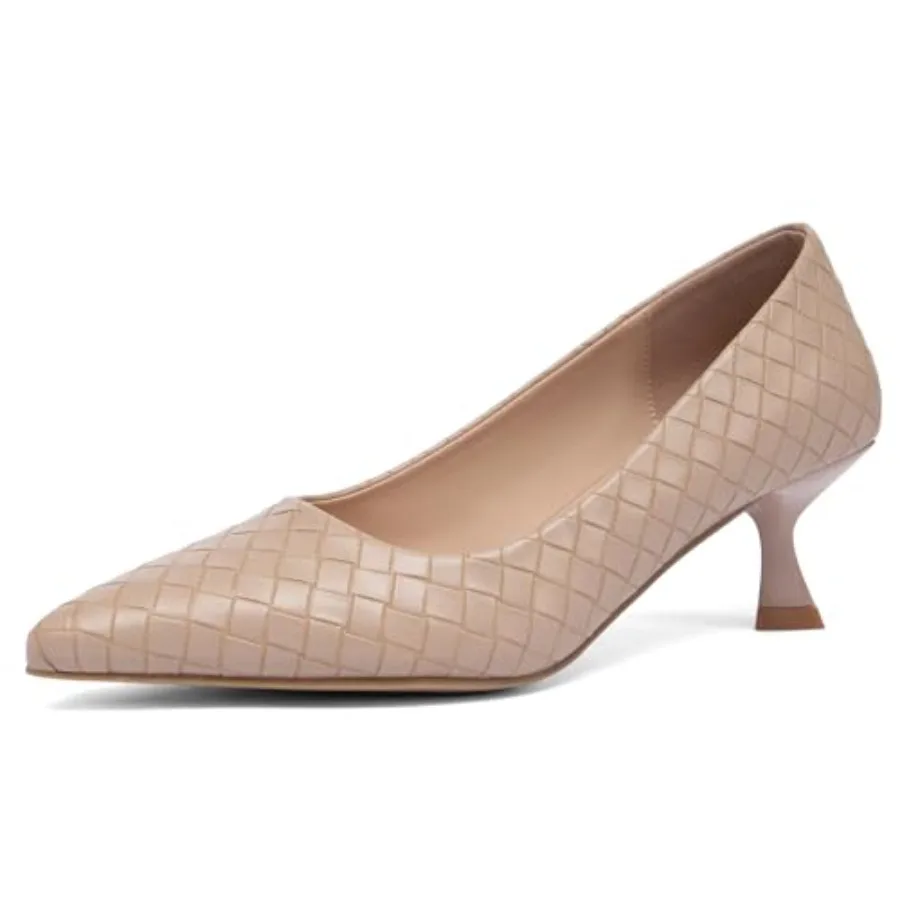 

Women's Kitten Heels Pumps - Pointed Toe Slip On Dress Shoes for Women, Comfortable Low Heel Work Shoes
