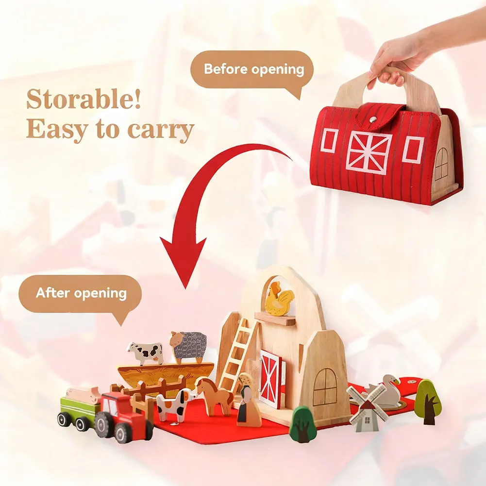 Montessori Wood Building Barn Farm Stacking Blocks Baby Early Learning Disassembly Assembly Toy STEM Learning Cognitive Growth