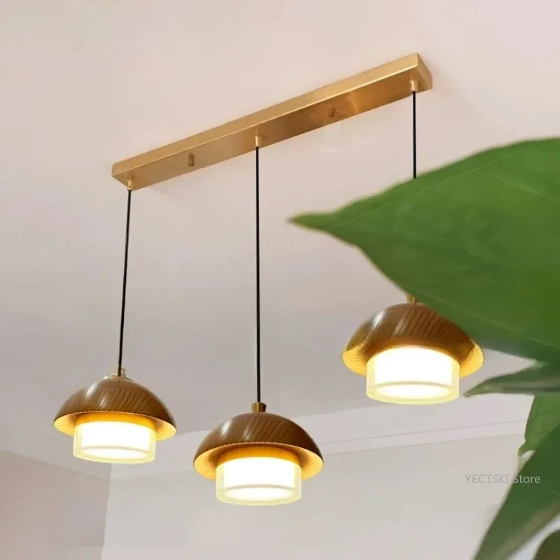 

GHJUYIOL Solid wood restaurant mushroom pendant light Japanese retro bedroom headboard aisle atmosphere lighting fixture