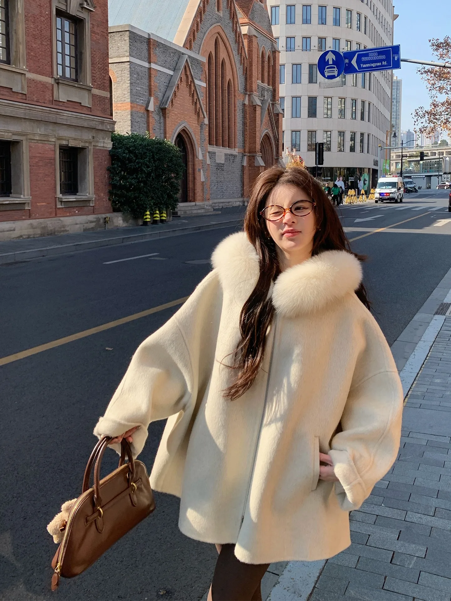 

Двустороннее шерстяное пальто с капюшоном и меховым воротником, короткое, женское, теплое, повседневное, модное, для электронной коммерции