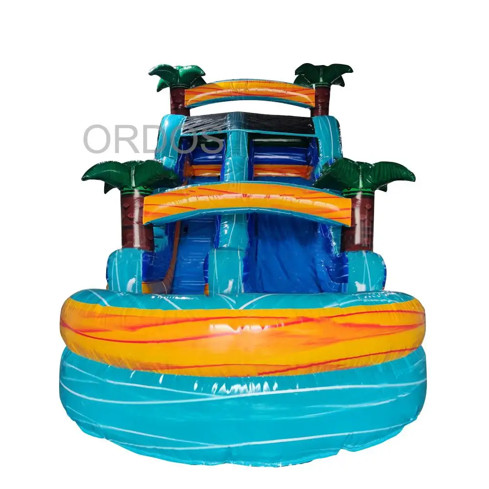 Orange Marble Inflatable Tiki Diving Slide Inflatable Water Slide Coconut Tree Water Slide