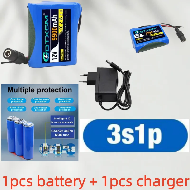 

100%new 3S1P protection board 12V 9900mAh battery pack 12V 9900mAh 18650 lithium ion DC 12.6V super rechargeable battery.