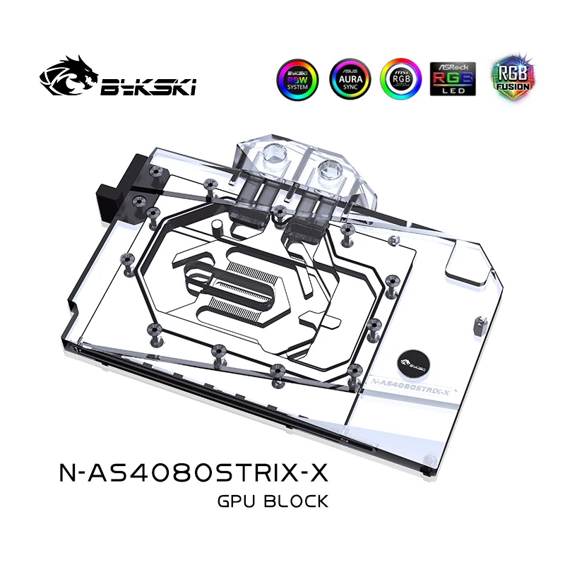 Imagem -03 - Bykski-radiador de Refrigeração de Cobre Bloco de Água para Asus Rtx 4080 Super Rog Strix Cartão Gpu Tuf Gaming Rgb Sync N-as4080strix-x