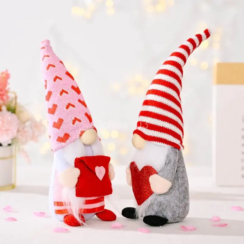 Q6PE Valentine Gnome Couple Heart Envelope Tomte Elf Dwarf Nisse Scandinavian Santa Ornaments Valentine's Day Gift Kitchen Tray