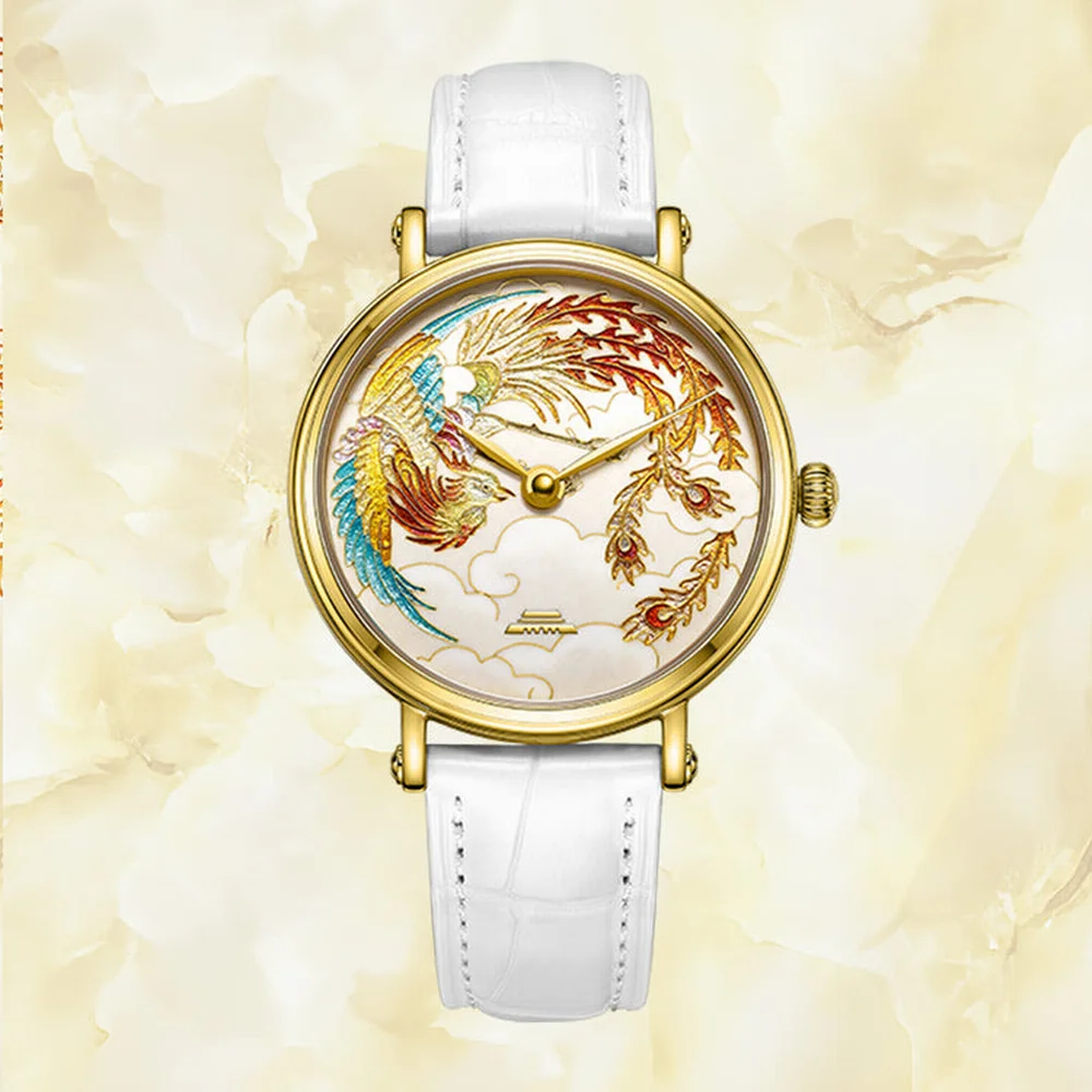 Zegarek Beijing Enamel Dragon and Phoenix 40mm, zegarek dla par, mechaniczny, automatyczny, szkieletowy, męski, damski, luksusowy zegarek.