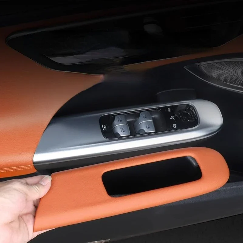 For Mercedes Benz C Class GLC W206 X254 2022-26 Leather Brown Car Window Lift Panel Cover Trim Sticker Interior Car Accessories