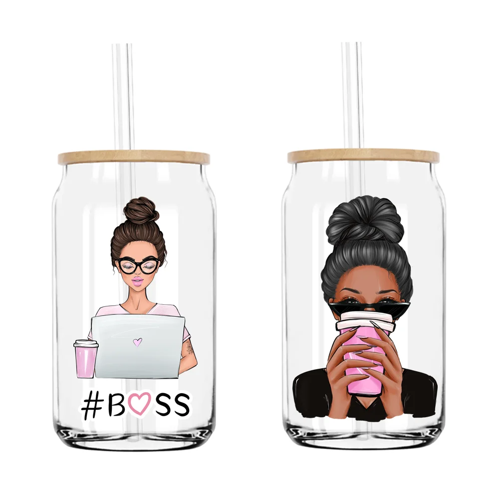 

Work Hard Computer Coffee Drink Girl Lady UV DTF Transfers Stickers Decal For Libbey Cold Cups Mugs Tumbler Waterproof DIY Craft