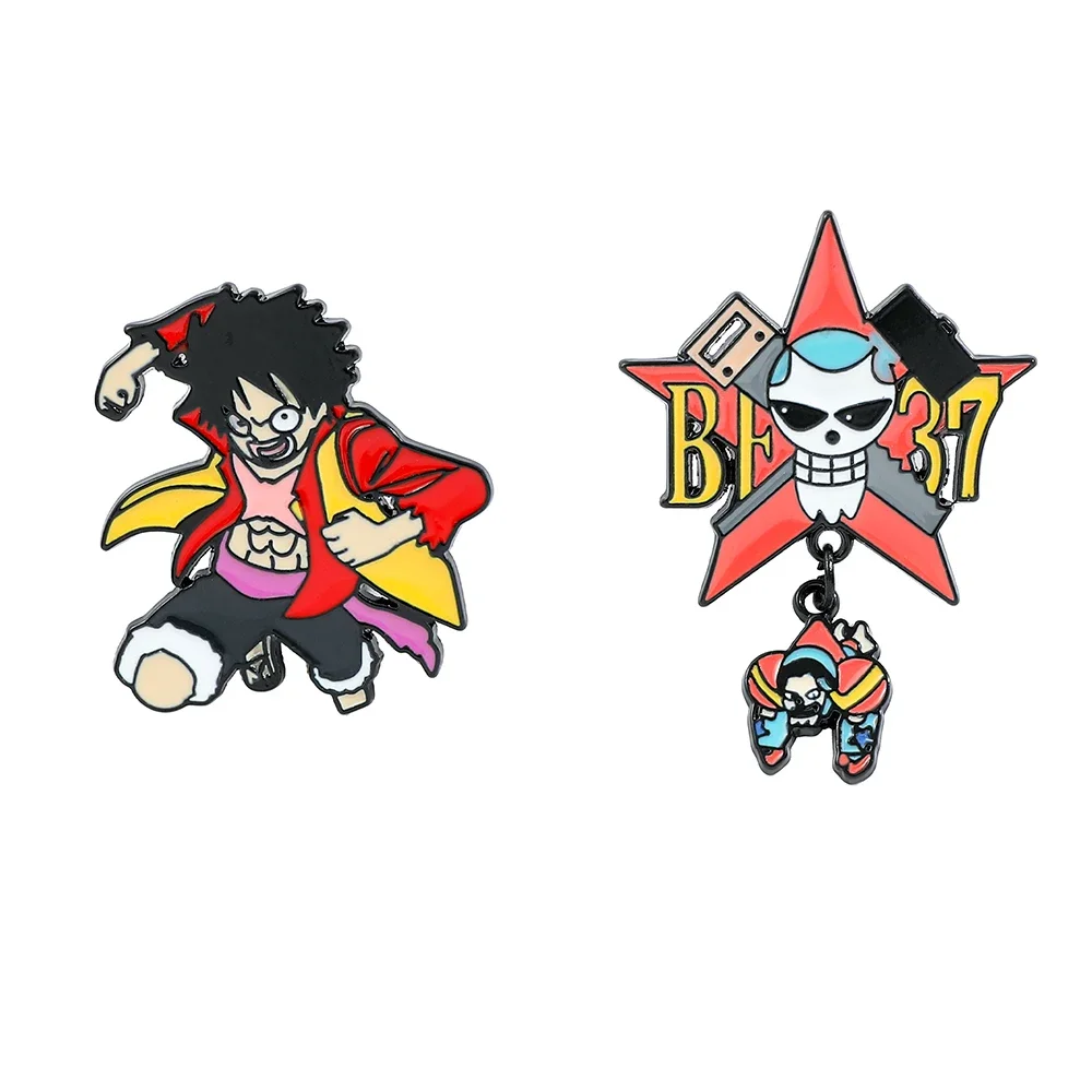 

2 Pcs Creative Anime Brooch Funny Monkey D. Luffy Enamel Pin Metal Badge Jewelry Clothing Backpack Accessories Gift for Friends