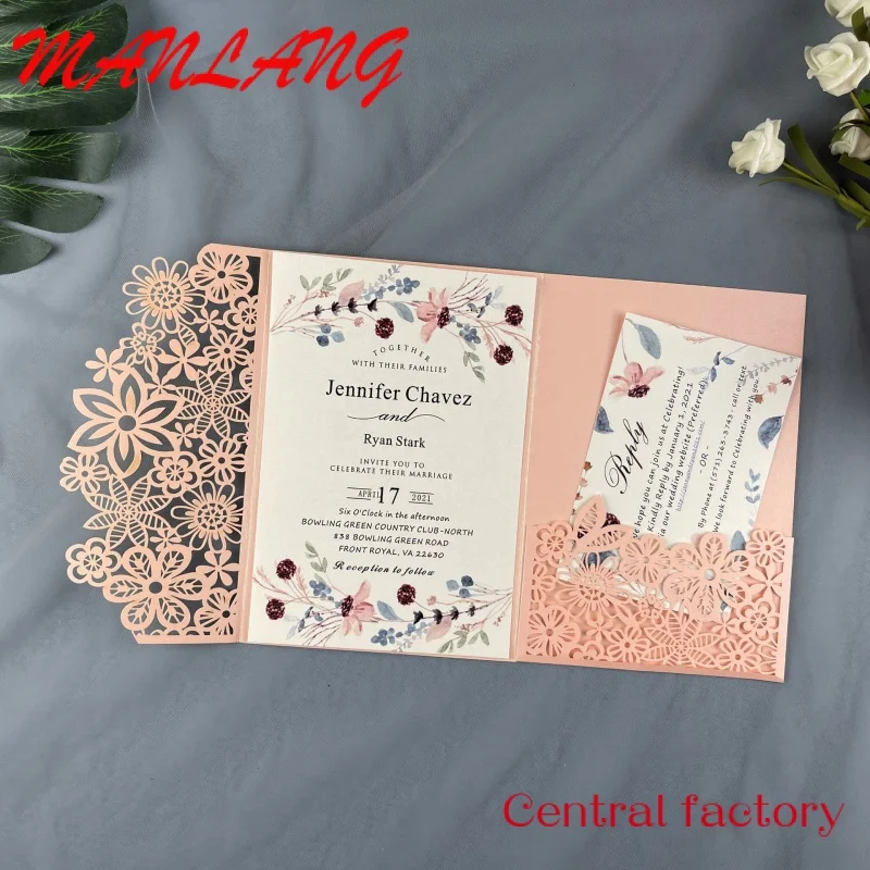 Custom  Luxury Laser Cut Invitation Good Quality Hollow Flowers Wedding Cards Customized Mariage Wedding Invitation Card