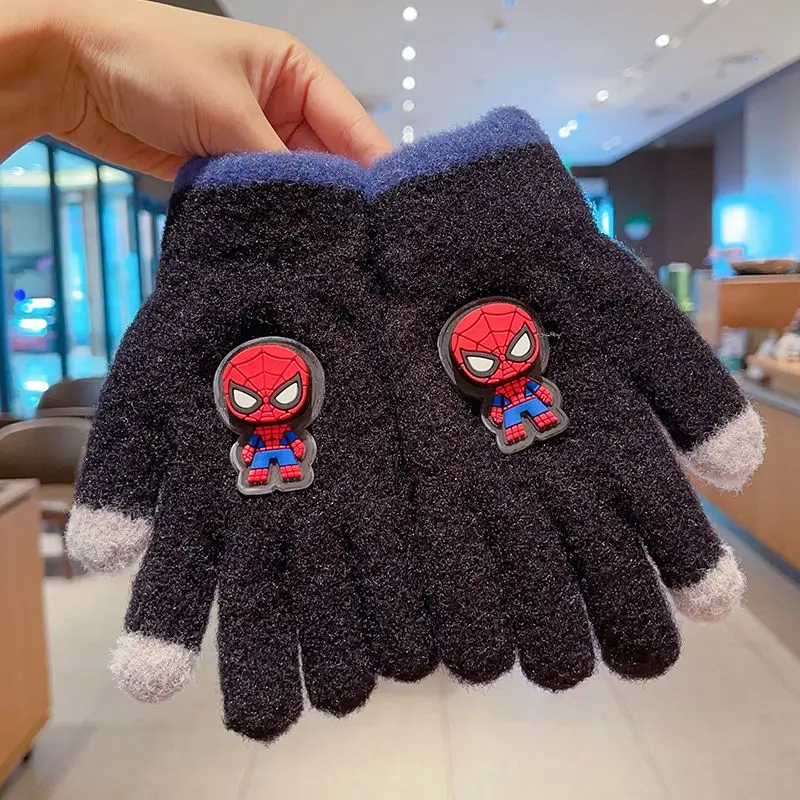 Marvel Spiderman lindos niños otoño e invierno cómodos, suaves, luminosos protectores de muñeca cálidos, protectores de manos a prueba de viento guantes de felpa