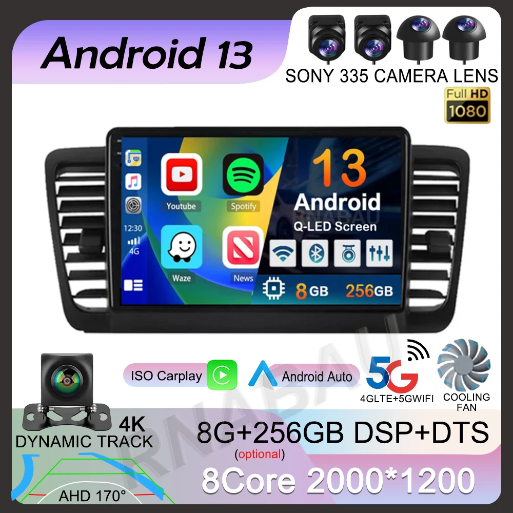 

Автомагнитола 2 DIN на Android 13 для Subaru Outback 3 Legacy 4 2003-2009, мультимедийный видеоплеер, GPS-навигация, 2 DIN