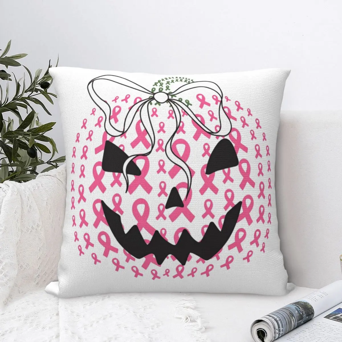Breast Cancer Awareness Pumpkin Square Pillow Case Polyester Throw Pillow Casual Pillowcover Home Decor