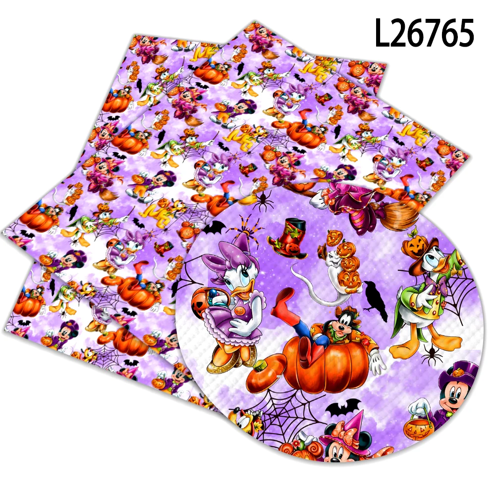 Disney Mickey Halloween Cartoon Print Kunstleer Diy Oorbel Haar Strik Tas Handwerk Faux Leer 22X30Cm