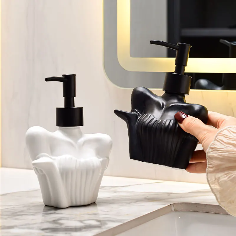 

Bathroom Ceramic Lotion Bottle Creative Abstract Body Press Bottle Makeup Water Bath Gel Separate Bottle Bathroom Decoration
