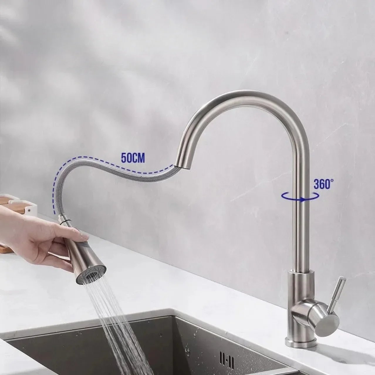 

Brushed Nickel Kitchen Faucet Single Hole Pull Out Spout Kitchen Sink Mixer Tap Stream Sprayer Head Chrome Black Mixer Tap