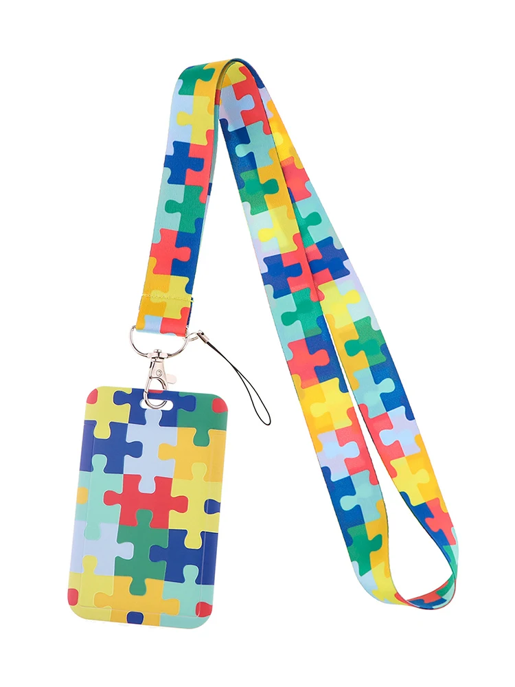 Security Card Holder With Lanyard Nurse Autism Awareness Kids Practical ColorfulWomen Men Removable Outdoor For Keys