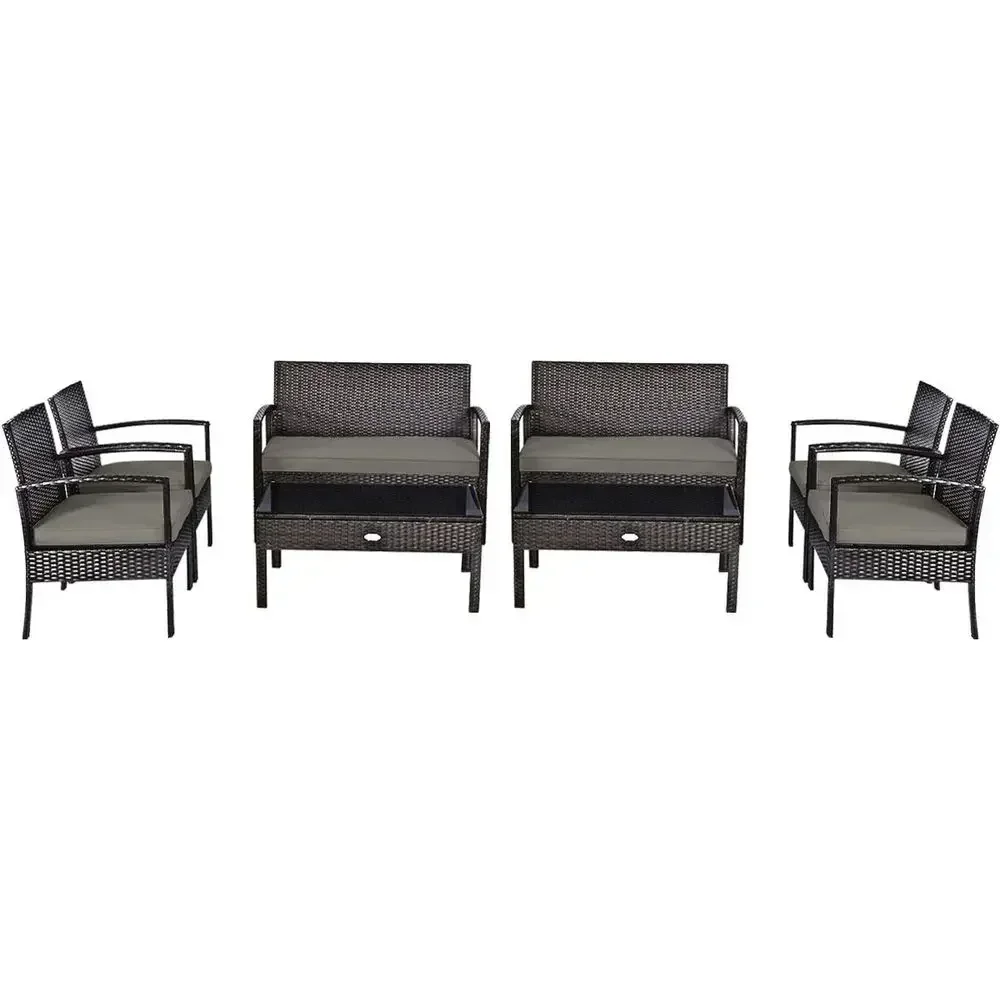 8-Piece Wicker Outdoor Patio Furniture Set with Rattan Chairs, Table, and Washable Cushions for Balcony or Garden (Brown)