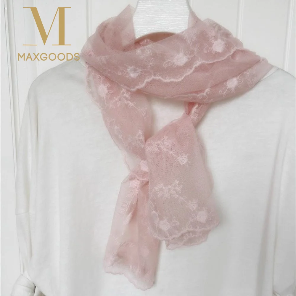 

Ретро-шарф с вышивкой и кружевом, легкий дышащий сетчатый солнцезащитный палантин, длинный шелковый шарф для женщин