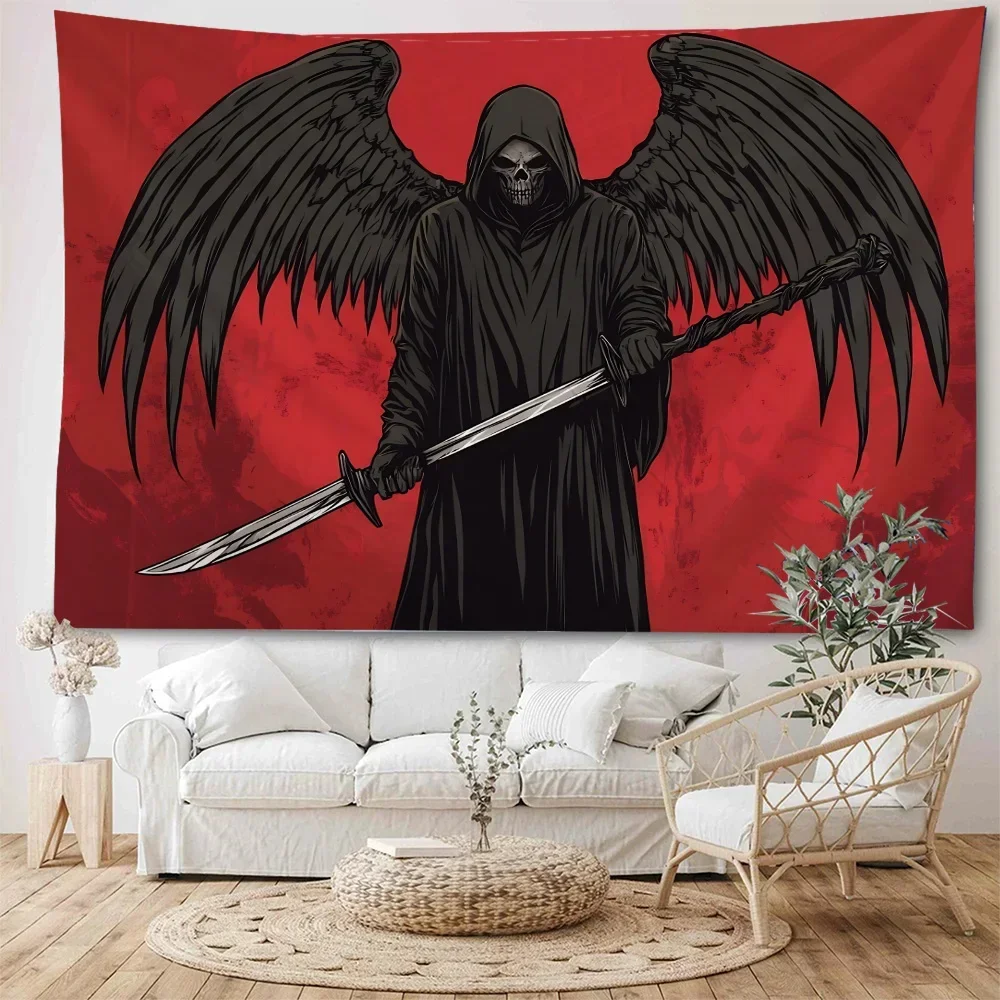 1pc Skeleton Warrior Dark Ghost Background Decorative Tapestry Sickle Ghost Skeleton Sickle Background Decorative Tapestry