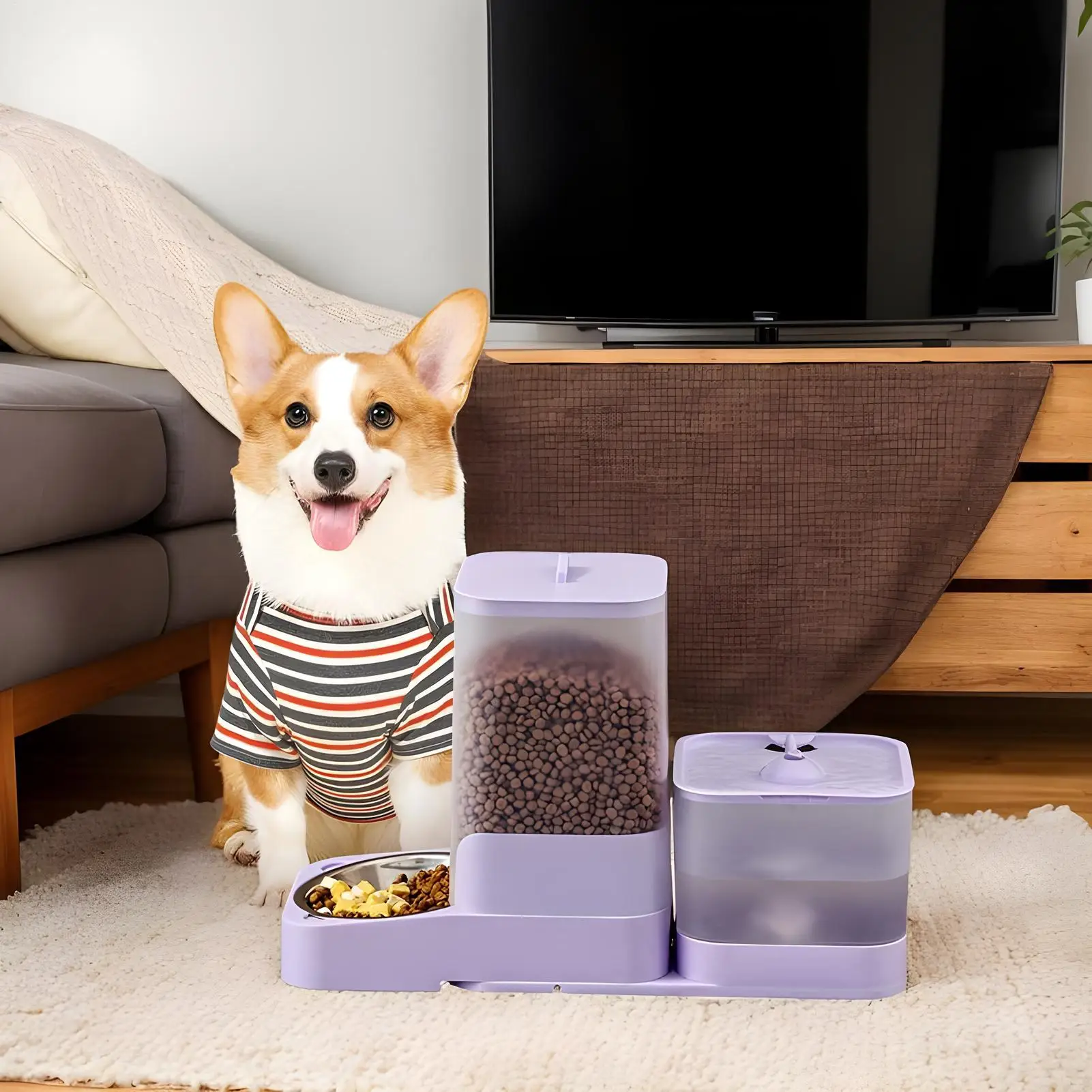 

Automatic Cat Food Dispenser Automatic Dog Feeder Large Breed Waterer With Stainless Steel Bowl Storage Container Pet Supplies