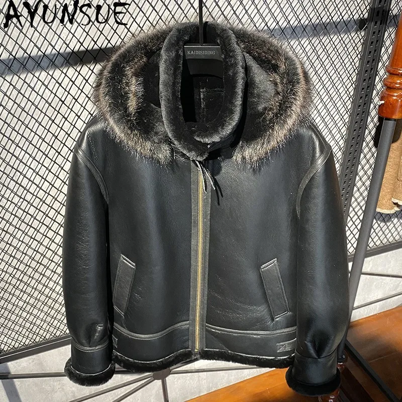 AYUNSUE 100% معطف فرو الصوف الطبيعي رجل شتاء دافئ 2025 سترة جلدية حقيقية ملابس رجالية معاطف الفرو الحقيقي جاكيتات ملابس خارجية #5