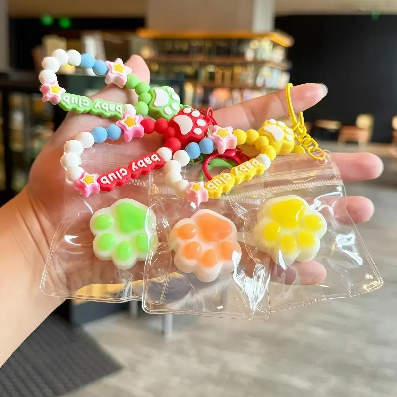 Cat Claw Mini Squeeze Toy Ice Clear Soft Stress Reliever Keychain Cute Fidget Accessory for Purse Pendant Party Gift