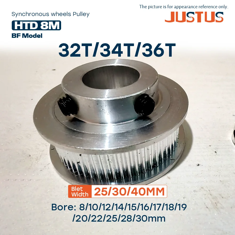HTD 8M Timing Pulley 32T/34T/36T BF Type Tooth Width 27/32mm Bore 8-30mm Aluminum Synchronous Wheel For 8M Timing Belt