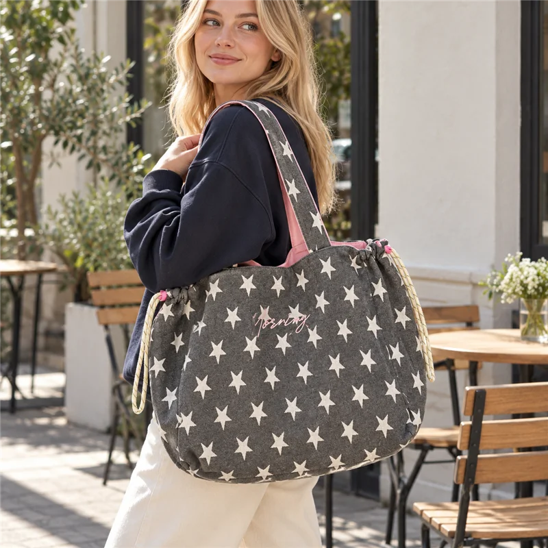 Korean double-sided star-backed canvas bag women's new large-capacity shoulder tote bag casual commuting slack bag 2