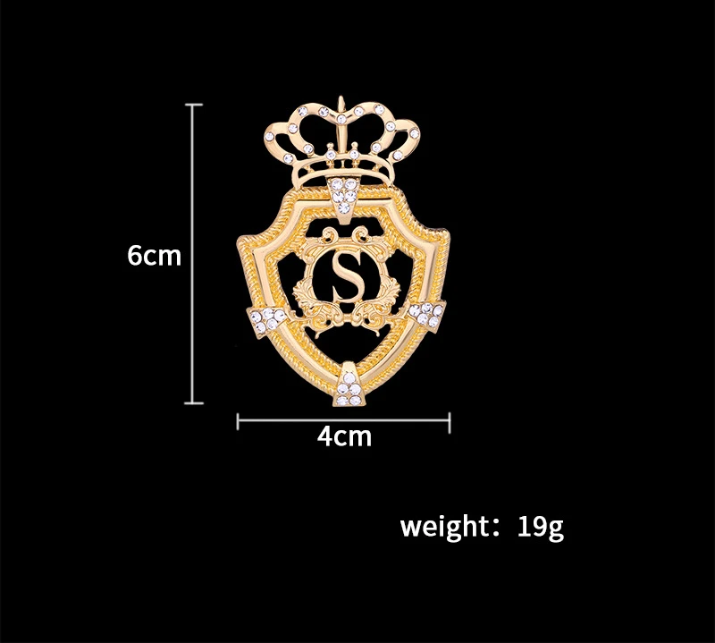 Men's Shield Badge Tidal Letter S Pin Windbreaker Coat Accessory Corsage European American Personality Crown Brooch Wholesale