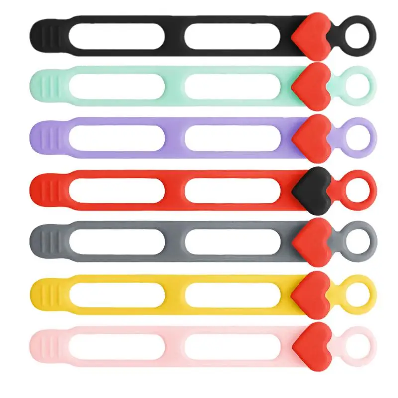 Silicone Cable Ties Reusable 7X Silicone Management Heart Shape Organizer Cord Ties Cord Wrap Cable Ties Reusable Elastic Cord