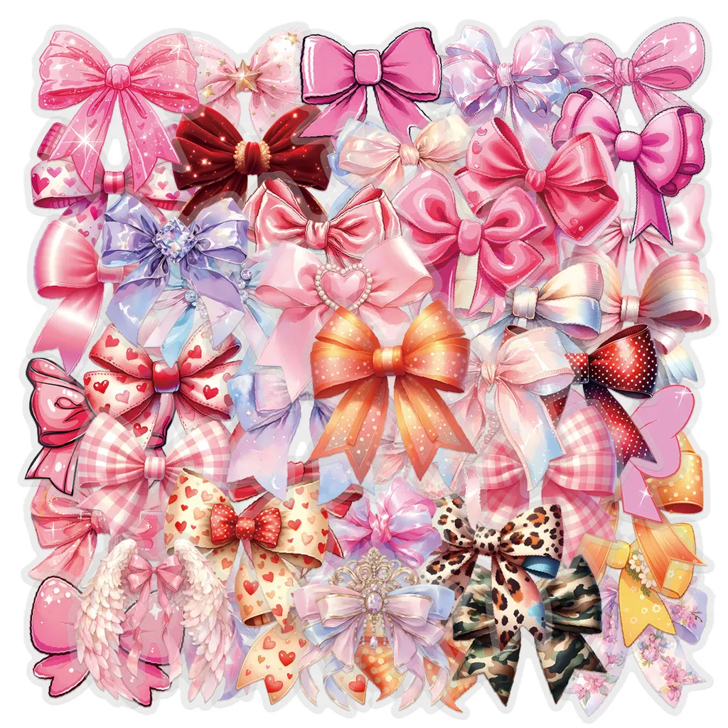 60Pcs Bow Sticker Pack - Waterproof Transparent PET Decals, Perfect as Journal Flower Materials Stickers Anime Worlds Store