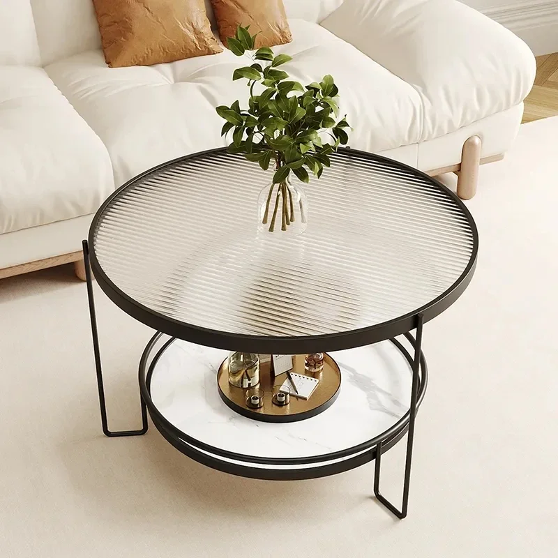 Mesa de centro de vidrio templado para sala de estar, muebles creativos para el hogar, mesa redonda de té de ocio, borde, luz nórdica de lujo