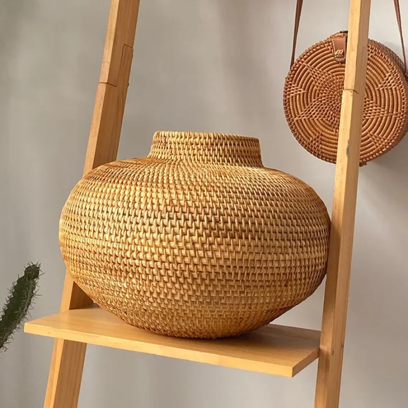 

Цветочная корзина, плетение виноградной лозы, настольная ваза для хранения, реквизит для съемки, американская мебель