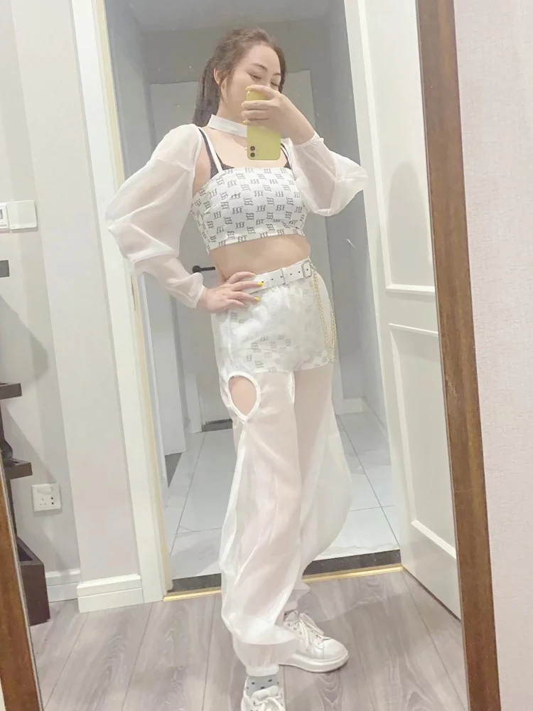 White Stage Performance Suit for Women's Dance Group NMIXX Jazz Dance Performance Costume Korean Style Polyester Material