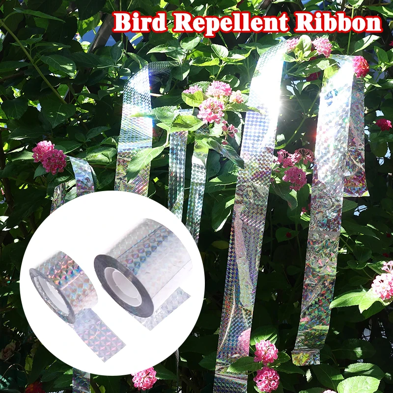 Bird Scare Tape Double Sided Holographic Flash Ribbon Hanging Reflective Bird Tape Keep Birds Away Bird Deterrent Tape for Farm