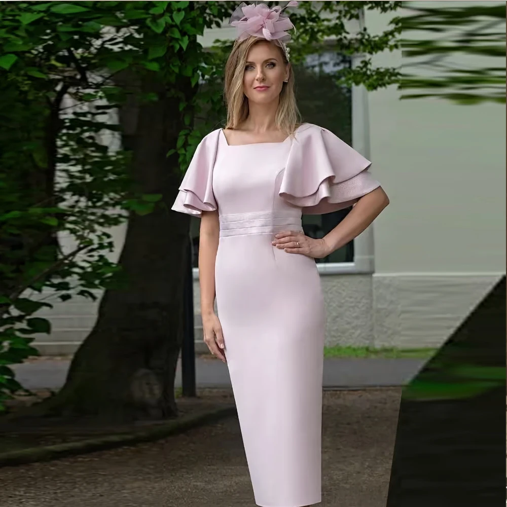 

Women Wedding Guest Dress with Cap Sleeves Elegant Mother of the Bride Dresses for Weddings O Neck Midi Evening Party Gowns