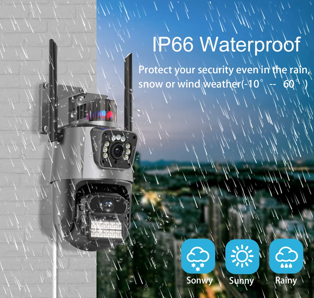 6MP Dual Screen 8X Optica Zoom IP Camera Two Lens Color Night Vision Two Way Audio WiFi Camera IP66 Motion Track Onvif ICSEE