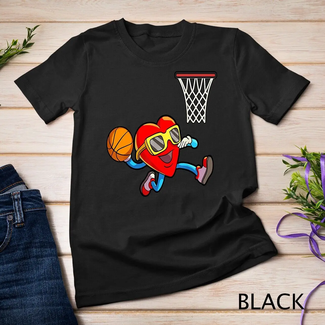 

Valentines Day Kids Boys Men Heart Dunking Basketball T-Shirt Unisex T-shirt