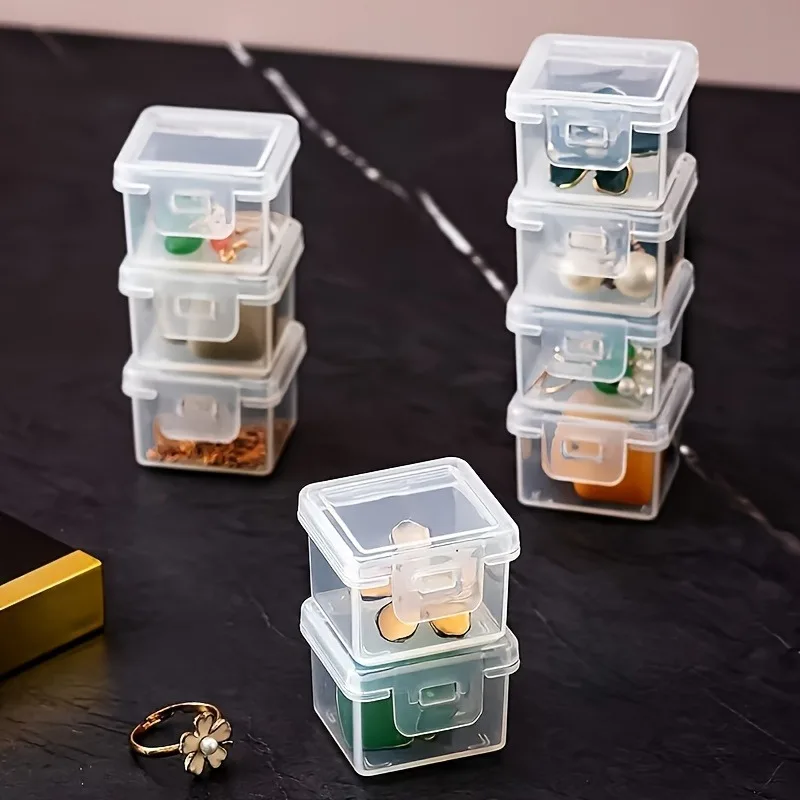 

100 шт. прозрачных пластиковых коробок для винтов, гвоздей и мелких деталей, креативные квадратные мини-контейнеры для хранения с пылезащитными крышками из полипропилена