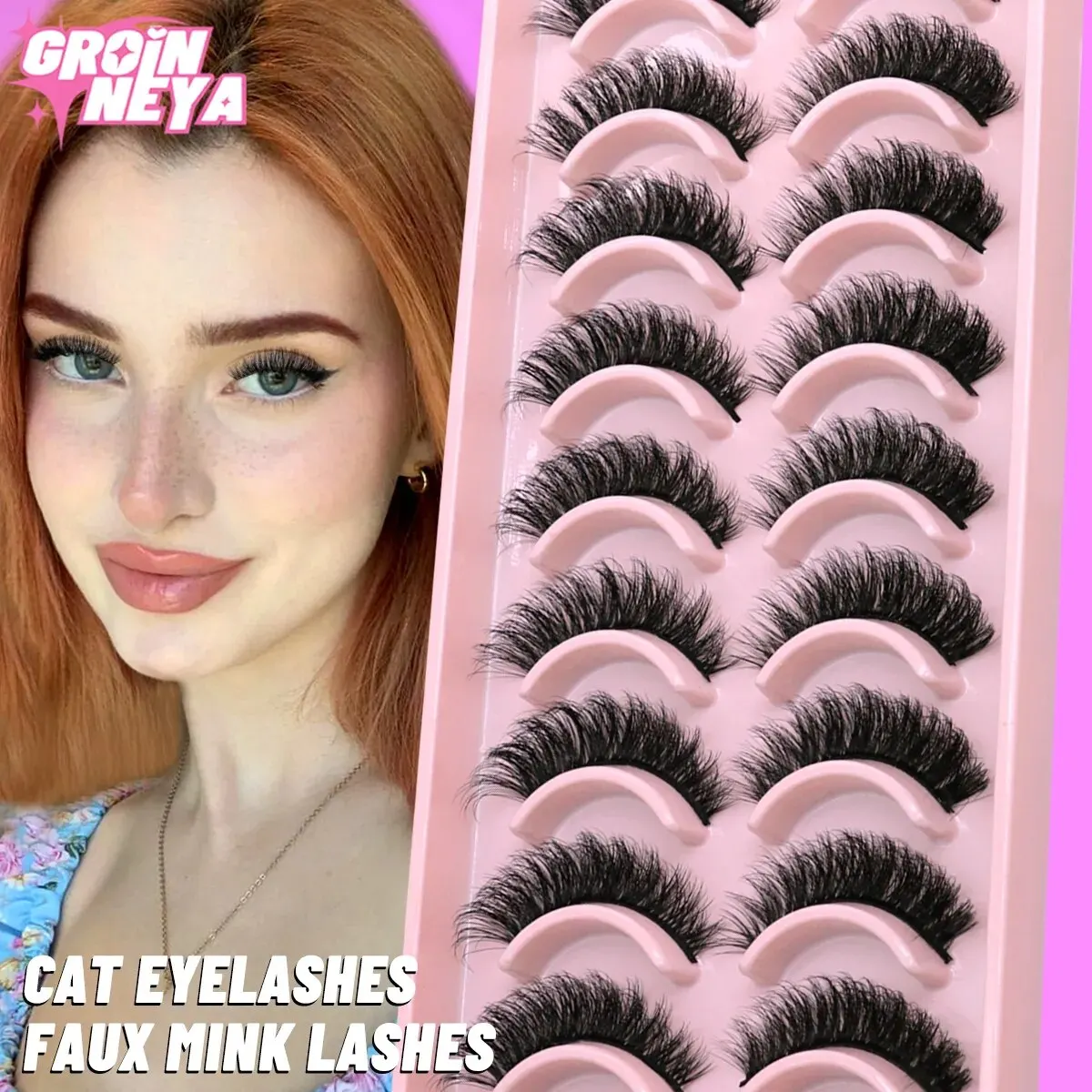 つけまつげ,GROINNEYA-6D,ふわふわ,ナチュラル,ロング,猫のまつげ,エクステンション,メイクアップ,10ペア