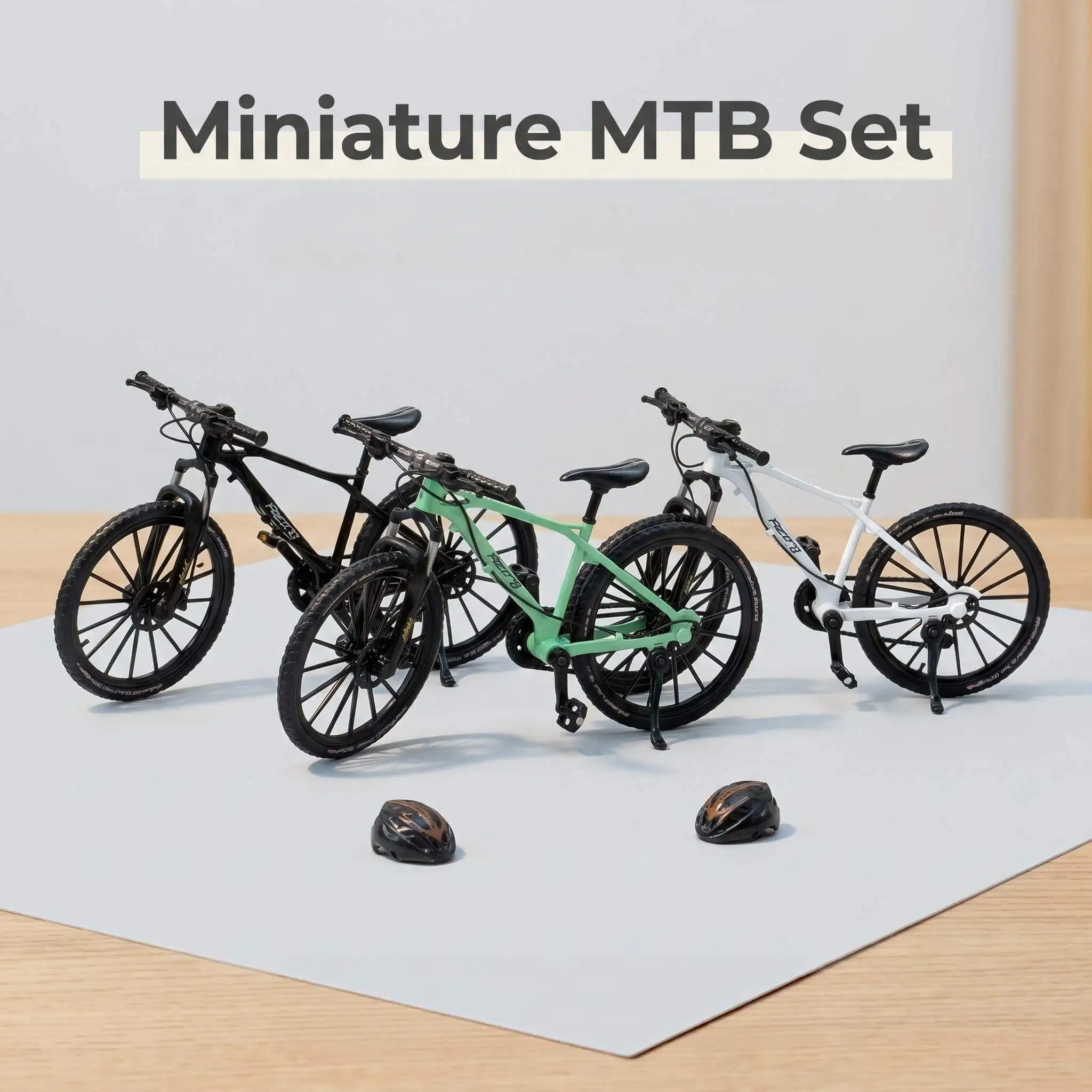 Alloy Mountain Bike Model with 2 Mini Helmets, Realistic Diecast Bicycle Toy, Desktop Display Ornament, Collectible Gift for Boy