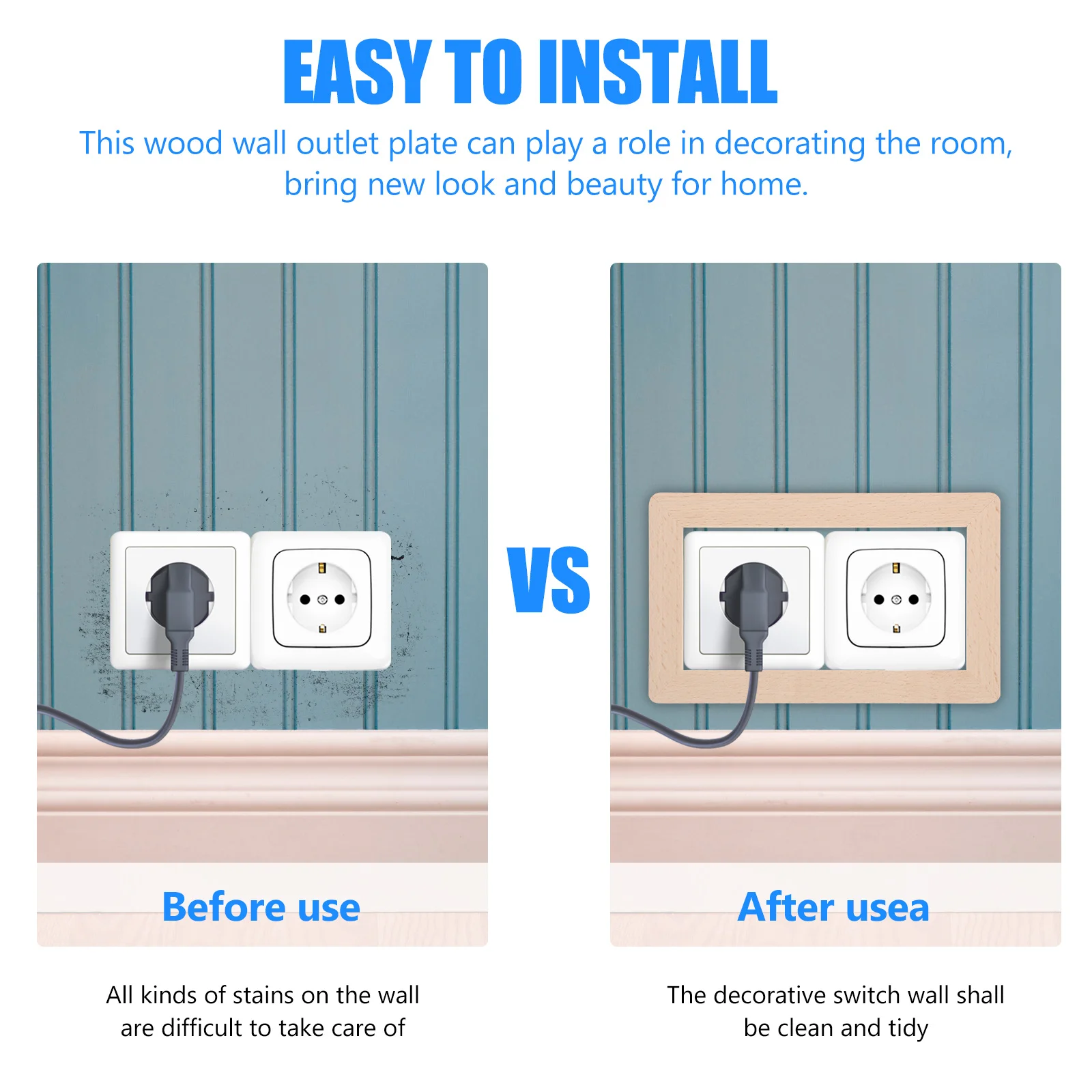 

Wood Outlet Wall Plate Creative Design Easy Install Decor Solid Wood Cover Decorative Square Wall Plate